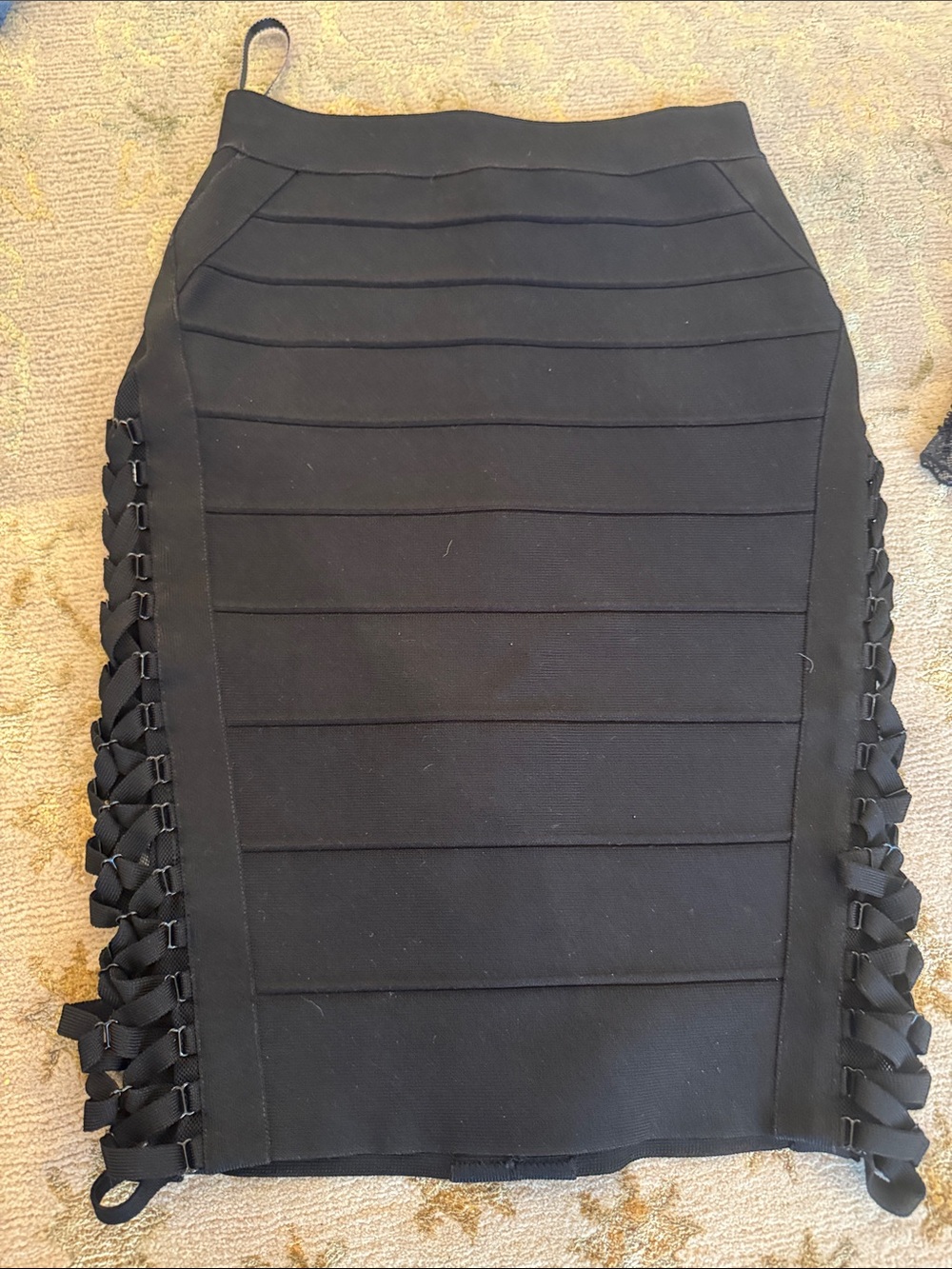 Herve Leger Black Side-Lace Pencil Skirt